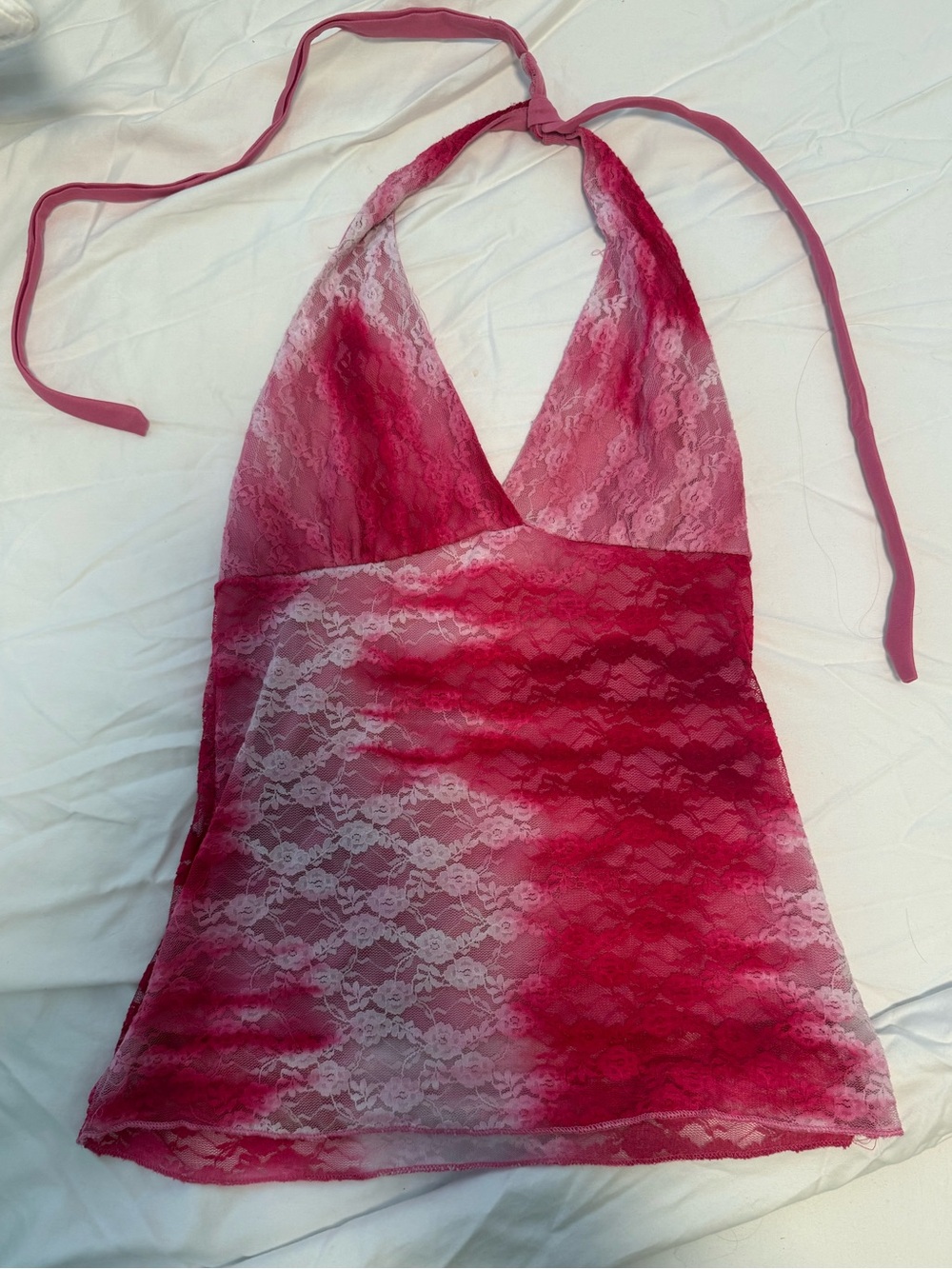 Sheer Lace Halter Cami Top - Pink Ombre